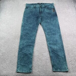 NEW XXX Rude Jeans Mens 36x32 Teal Green Acid Wash Skinny Stretch Denim NWT